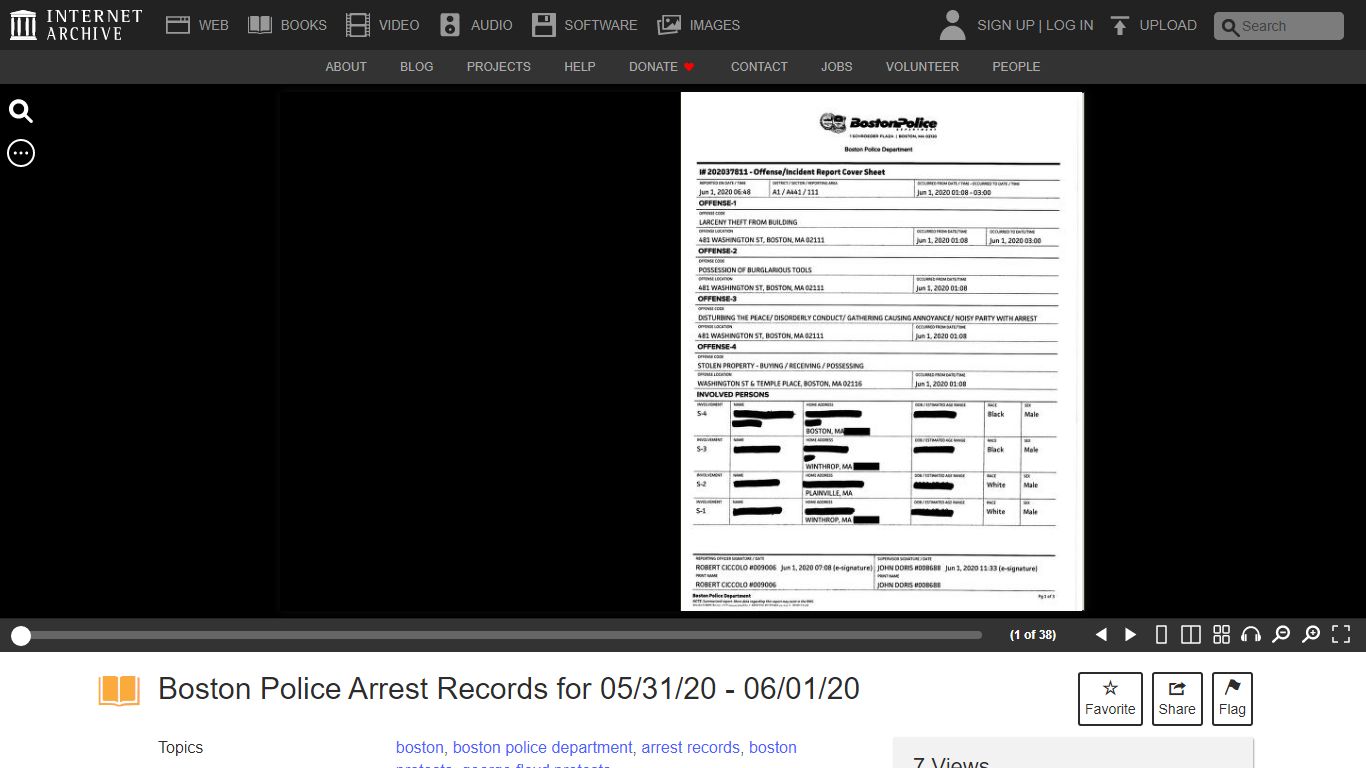 Boston Police Arrest Records for 05/31/20 - Internet Archive